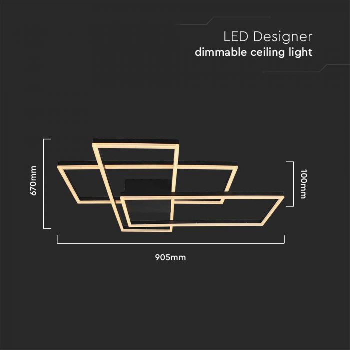 50W(5010Lm) LED dizaina gaismeklis, V-TAC, IP20, melns,  905x670x100mm, silti balta gaisma 3000K