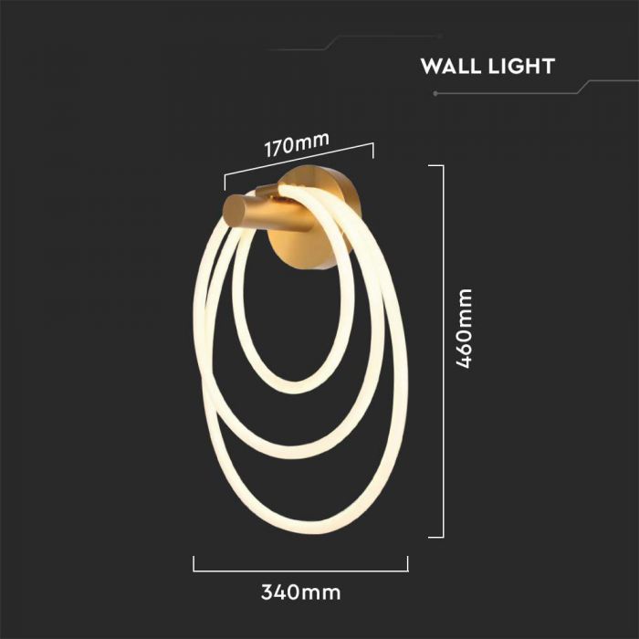 36W(3940Lm) LED decorative wall lamp, V-TAC, IP20, gold color, warm white light 3000K