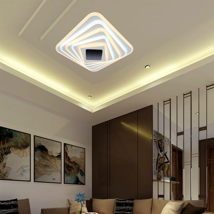 150W(15500Lm) 3IN1 LED SMART dekoratīvs griestu gaismeklis, dimmējams, ar tālvadības pulti, 50x50x7CM