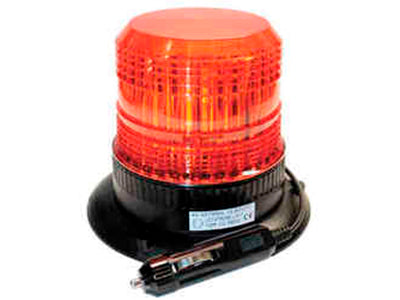 12-80V LED-ficklampa, ø148x123mm, bärnstensfärgad, magnetfot, kabel med ciggtändarkontakt, 80 x fyra blixtar/minut, lins ø116mm. CE, E13, R10
