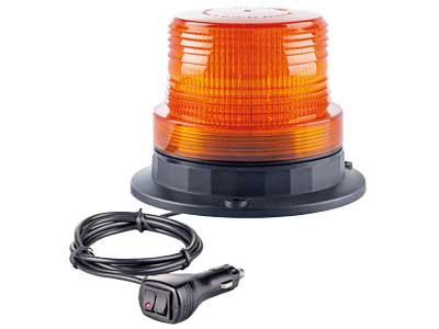 10-30V LED-blixtljus, ø129x94mm, mini, gult, magnetfäste, 32 EffectLEDs, cigarettändaruttag m. strömbrytare