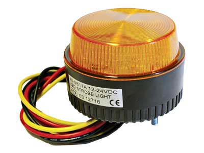 12-24V LED Flasher, mini, amber, 2 screw mount, 36 led, 16 different flashing alternatives, multiple flashers can be synchronised. screws 45mm. 200mA at 12V, 130mA at 24V