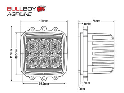 BULLBOY 60W (6000lm) LED Darba lukturis, CISPR25 Class 4, ECE R10, auksti balta gaisma 5000K