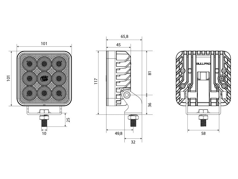 BULLPRO 9-32V 8100Lm LED-arbetslampa, IP68, 2-polig DT,R23, R10, 01,00 x 101,00 x 45,00mm, fyrkantig, kallvitt ljus 5000K