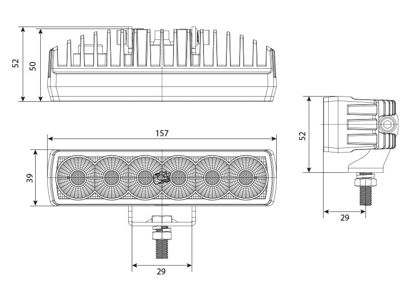 BULLPRO 9-32V 2500Lm LED darba lukturis, IP69K, 2-pin DT,R23, R10, 157.00 x 39.00 x 50.00mm, kvadrāta, auksti balta gaisma 5000K