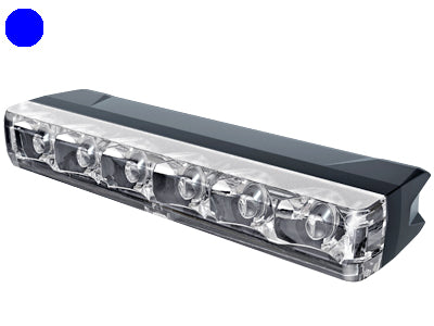 Startax ED6 zilais LED brīdinājuma modulis 12–24 V ar 6 LED, IPX8, 18 zibšņu režīmi, šaurs profils ar kronšteinu
