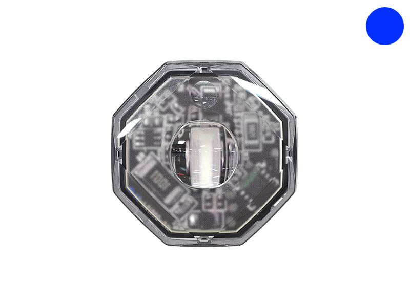 Startax OF01 zilais LED brīdinājuma modulis 12–24 V 1,62 W sešstūra formas ar 1 LED, IP67/IP69K, 9 zibšņu režīmi, kompakts dizains