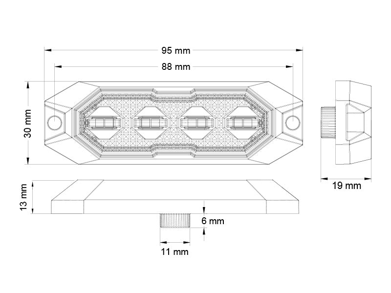 TRUCK VISION LED strobe 12/24V, IP6K9K, ADR, ECE R65, TA1 SF, ECE R10, SAE C1&C2, SAE J595 Cl. 1