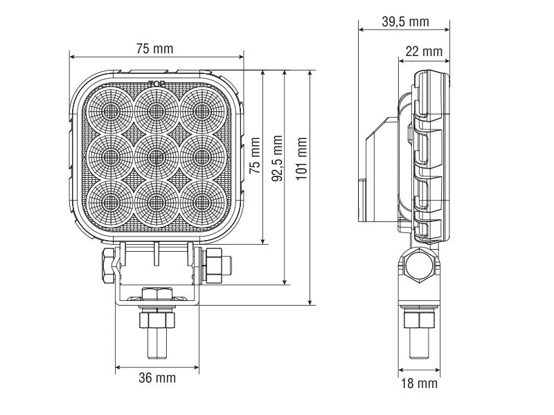 BULLBOY PROLINE 18 LED 12-30V 18W 2000Lm лампа заднего хода, IP67/IP69K, R148, R10, черный, холодный белый свет 5400K