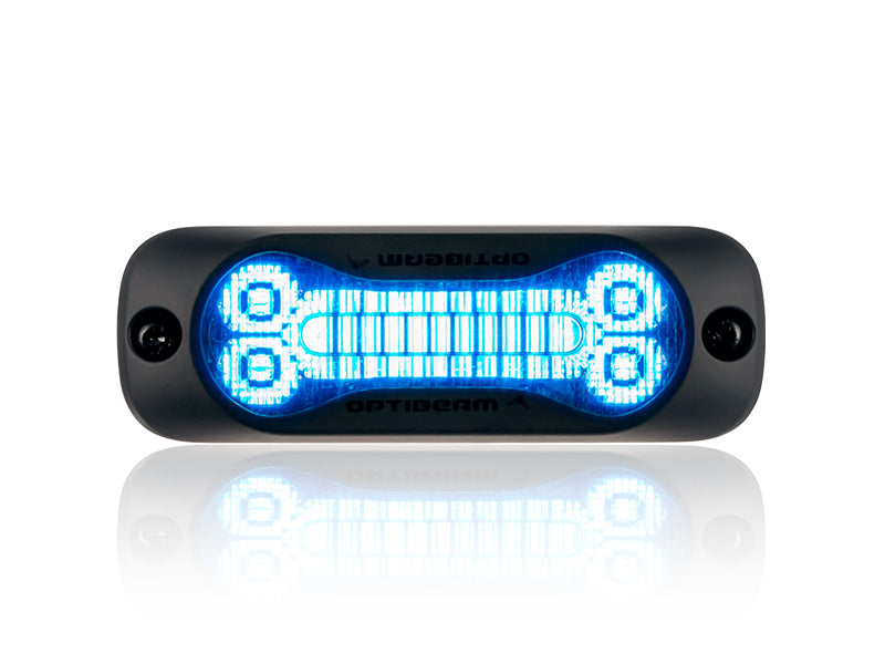 OPTIBEAM Dark Phantom SX3 — синий светодиодный предупреждающий стробоскоп, 12–24 В, IP67/IP69K, 15 светодиодов, алюминиевый корпус