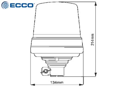 ECCO 10-30V LED Beacon, ø134x214mm, amber, flexible DIN mount, recommended for airport use, latest LED technology, innovative low profile design, ECE R10, ICAO, -20°C ... +50°C, power consumption 0,36-0,72A