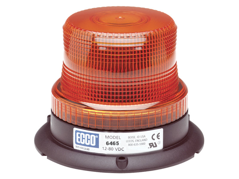 ECCO 12-80V LED Beacon, ø130x100mm, 3 skruvar, Pulse8-mönster (8 blinkningar per cykel) varningssignal lämplig för industriella applikationer, förstärkt nylonbas och polykarbonatlins. ECE R10, strömförbrukning 1,9A