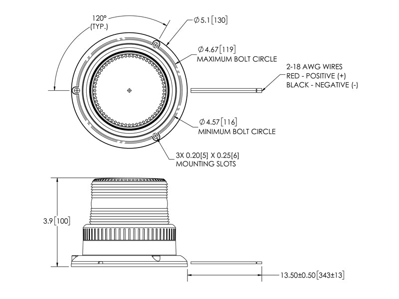 ECCO 12-80V LED Beacon, ø130x100mm, 3 skruvar, Pulse8-mönster (8 blinkningar per cykel) varningssignal lämplig för industriella applikationer, förstärkt nylonbas och polykarbonatlins. ECE R10, strömförbrukning 1,9A
