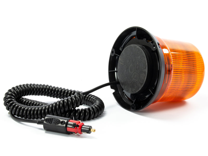 AXIXTECH 12-24V LED Beacon, Ø142 x 128mm, gul, magnetfäste, effektivt 10-LED element, 11 blinkande program, IPX5, ECE-R65 /-R10. snabb/ långsam växelvis blinkning