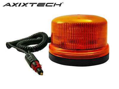 AXIXTECH 12-24V LED Flasher, Ø142 x 80mm, amber, magnetic mount, 8 LED elements, 11 different flashing options, cig. lighter plug / 12mm DIN, low profile design, ECE-R65 /-R10. as program e.g. fast/slow variable flashing