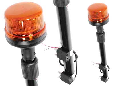 AXIXTECH 12-24V LED Beacon, ø118x161mm, amber, mounting pole height 677-1070mm, LED 8x3W, 11 flash circuits, synchronisable, 100000h lifetime, ECE R65, weatherproof, shockproof, -30°C ... +65°C