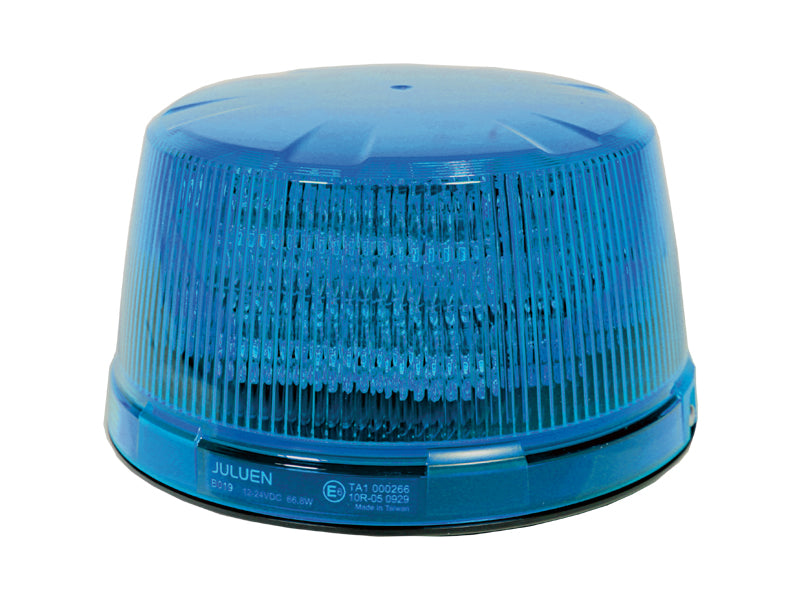 AXIXTECH 12-24V LED Bākuguns, ø182x107.5mm, zila, ECE R65 (TA1, TB2), ECE R10, SAE J845 Class 1, CA13, -20°C … +65°C