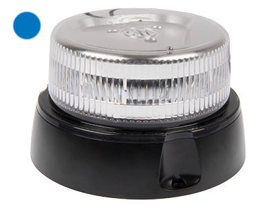 12-24V LED Beacon, 162x99mm, blue light, clear lens, pin mount with 3 screws, 8 different flashing options, IP66/IP68. ECE R65/ R10, TB1