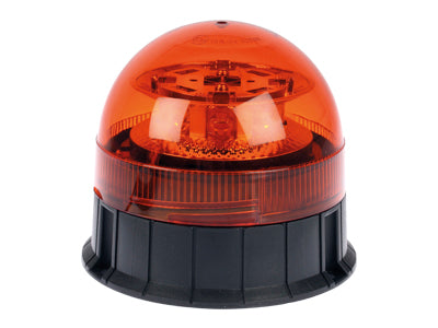 12-24V LED Bākuguns, ø 142.00 x 125.00mm, dzintara krāsa, stiprinājums ar 3 skrūvēm, 8 LED elements, 3 dažādas mirgošanas iespējas, zema profila dizains, IP56. ECE R65/ R10, TA1