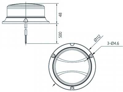 12-24V LED-blixt, ø112x48mm, gul, magnet, 42W, 10 blixtar, kabel 2,5 m, cigarettändaruttag med. ECE R65/R10, IP67, -40°C ... +65°C