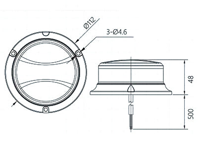 12-24V LED taskulamp, kollased LED-id, läbipaistev lääts, 3 kruvi (3x89,5mm), 27W, 10 välkmustrit, 0,5m pikkune juhe. ECE R65/R10, IP67, -40°C ... +65°C