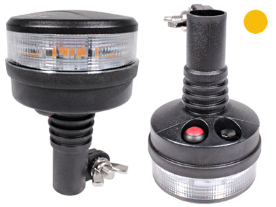 12-24V LED-signallampa, ø 92,00 x 139,00mm, gula lysdioder, transparent lins: polykarbonat, DIN-fäste, 27W, 10 blixtmönster, mönsterväljare på undersidan av signallampan. -40°C ... +65°C, ECE R65, R10 EMC, SAE J845 klass 1