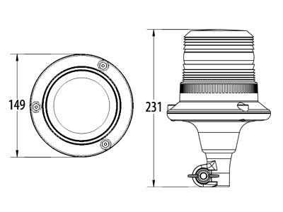 12-24V LED Bākugns, dzintara krāsa, stiprinājuma spraudnis ar elastīgu pamatni, 9 jaudīgas gaismas diodes, 360° zibspuldzes shēma: 125 kadri minūtē dubultā zibspuldze maksimālai redzamībai, bez apkopes un ilgmūžīga cietvielu LED tehnoloģija, uzlabota EMC