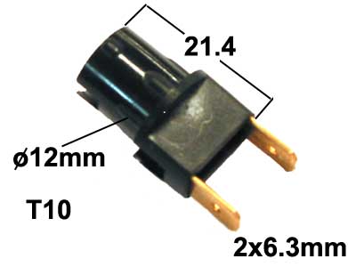 Lampfot för montering på strålkastare, 2x6,3 mm kontaktdon. T10 (t.ex. 12961), 120 x 15 x 160 mm (B x H x D)