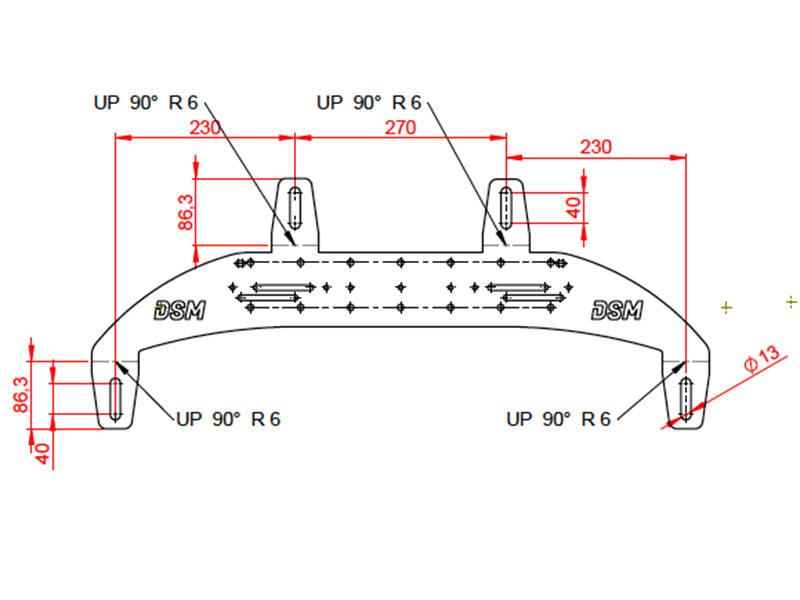 Auxiliary lamp bracket, 790 × 160 mm, 1,5 kg, black, stainless steel, 4 mm, HD model, for four lamps, to be mounted behind the European licence plate shield