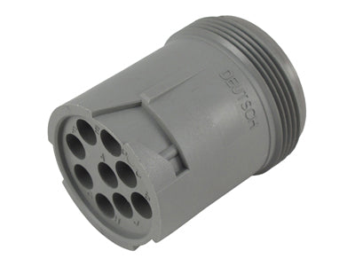 Deutsch 9 kontaktu korpuss, HD10 sērija, piemērots visiem DT sērijas vīriešu savienotājiem (Ø1,5 mm), IP68 aizsardzības klase, UL 94V-1 sertifikācija, darba temperatūra no -55 °C līdz +125 °C