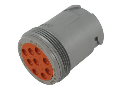 Deutsch 9 kontaktu korpuss, HD10 sērija, piemērots visiem DT sērijas vīriešu savienotājiem (Ø1,5 mm), IP68 aizsardzības klase, UL 94V-1 sertifikācija, darba temperatūra no -55 °C līdz +125 °C