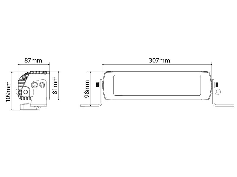 SUPERACTION_OPTIBEAM 9-36V 4000Lm 4 LED vit och gul markeringslampa, IP68, R112, R10, 307,00 x 81,00 x 87,00mm, 1 lux @ 480 m, R112 1 lux @ 380 m, 3,59 A @ 13,7 V, höjd med fäste 109 mm, kallvitt ljus 5700K