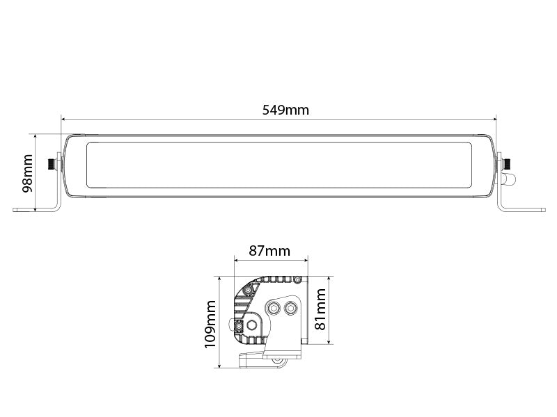 OPTIBEAM Savage 20 9-36V 8000Lm LED paildlukturi, IP68, lineārs, 549.00 x 81.00 x 87.00mm, vads 2m,  R112, R10, auksti balta gaisma 5700K