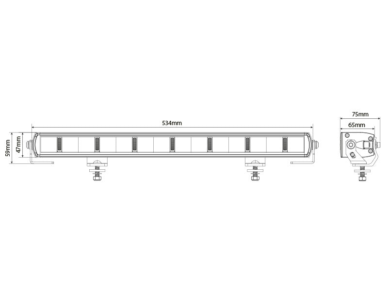 Komplekts_LED papildlukturis+Kabeļi+stiprinājums_OPTIBEAM 9-36V 13350Lm LED garais papildlukturis, 534.00 x 47.00 x 65.00mm, 2-pin DTP, vads 2.2m, IP68,  R148, R149, R10, garantija 3 gadi, auksti balta gaisma 5000K