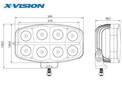 10-30V 6500Lm X-VISION QUADRATOR 64 LED CREE darba lukturis, 245.00 x 140.00 x 91.00mm, auksti balta gaisma 6000K