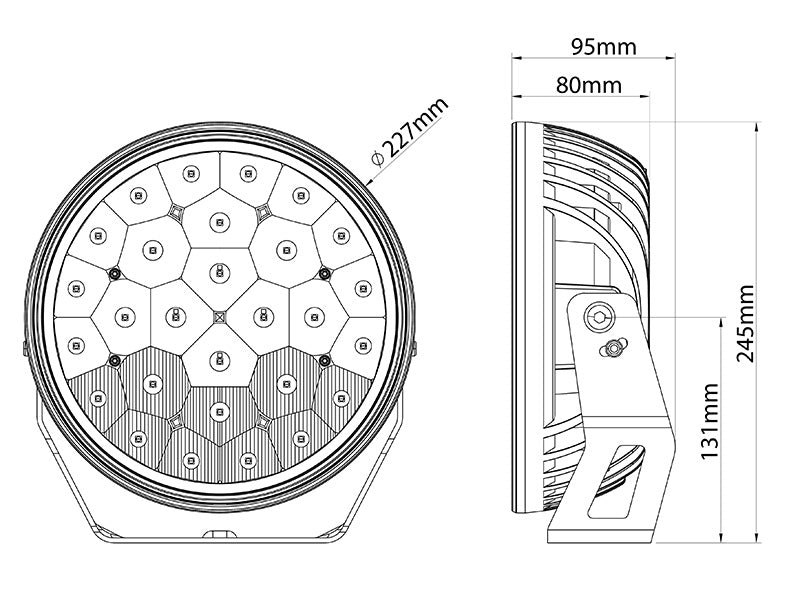 W-Light 9-36V 18000Lm LED papildlukturis, IP68, ECE R10, R149, melns, apaļš Ø 227mm, auksti balta gaisma 5400K