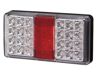 AUTOLINE daudzfunkcionāls LED aizmugurējais lukturis, 12–24 V, 150 × 80 × 25 mm, kreisajai vai labajai pusei