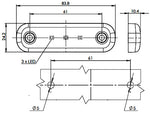12-24V lukturis, dzintara, virsmas montāža, 3 gaismas diodes, vads 0,2m, skrūves 61mm viena no otras, 84.00 x 24.00 x 10.40mm