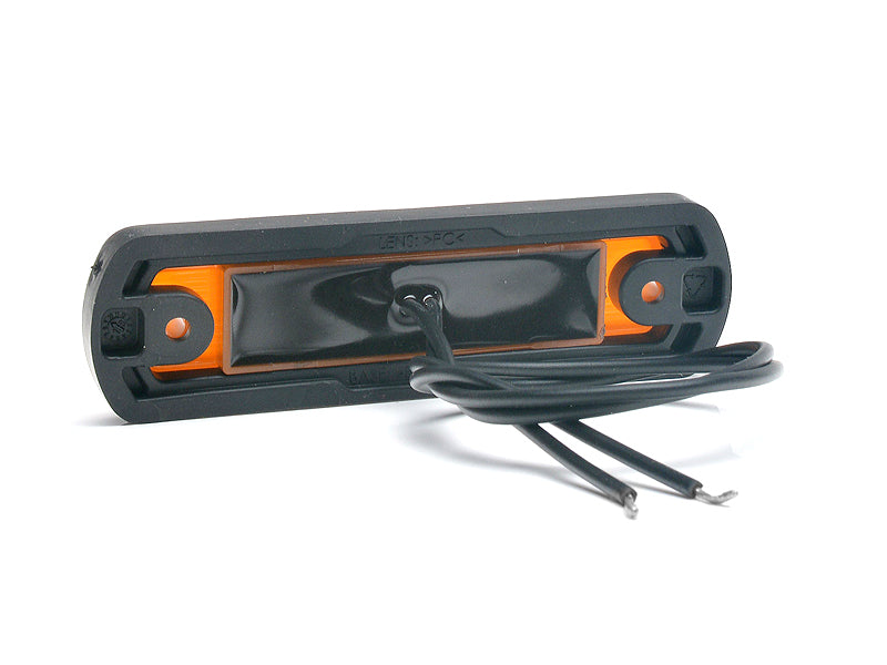 12-24V LED dzintarkrāsasgabarītgaisma, Labā/kreisā, 220 mm,  IP66/68, divi ø 4 mm skrūvju caurumi, attālums 82 mm,  ECE, E20, R10, R91