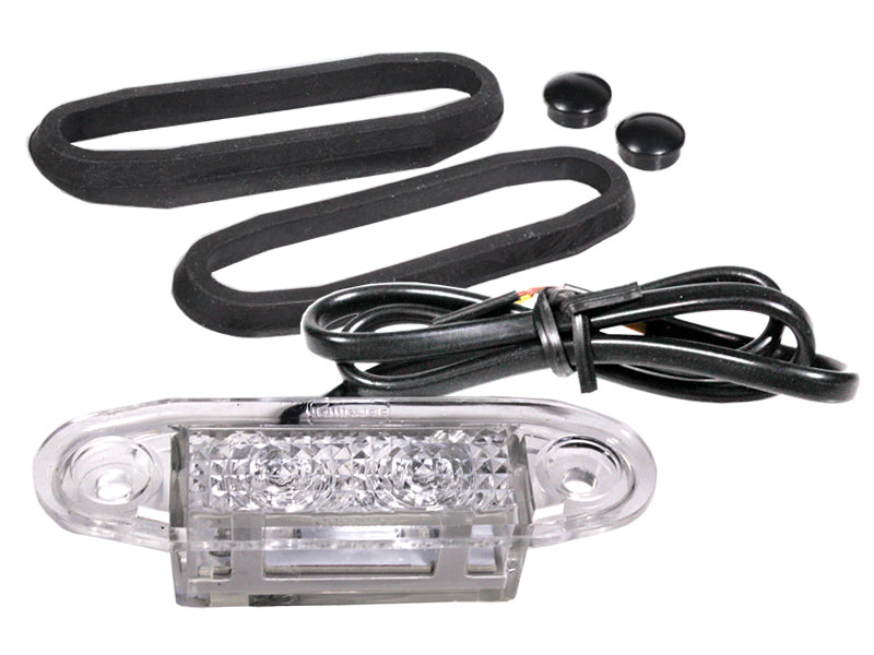 10-30 V kollane LED-märgutuli, 2 LED-iga, ilma E-kinnituseta. Juhtme pikkus 0,5 m, kruvi kaugus 58 mm.