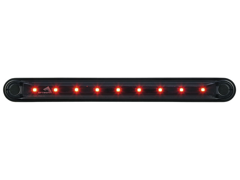OPTIBEAM Dark Phantom LED gabarītlukturis sarkans, 10–36 V, IP67, 9 LED, 239,4 mm, 2 kontaktu atvērtais kabelis