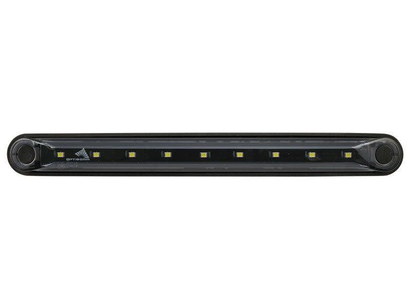 OPTIBEAM Dark Phantom LED gabarītlukturis balts, 10–36 V, IP67, 9 LED, 239,4 mm, 2 kontaktu atvērtais kabelis
