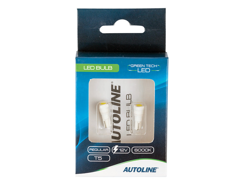 0.14W(10Lm/20Lm)) 12V AUTOLINE LED auto spuldzes 2gb, T5, 12 mA, auksti balta gaisma 5000K