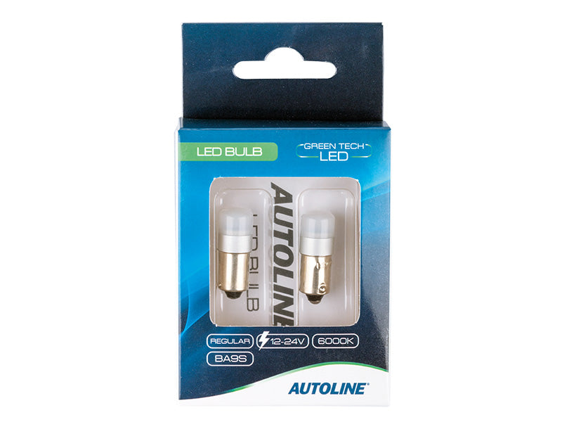 1.2W(100Lm/800Lm) 12/24V AUTOLINE LED car bulbs 2gb, BA9s, 100 mA @12V, cool white light 6000K