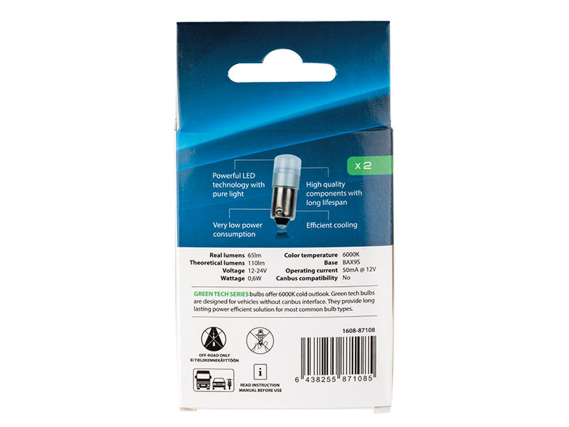 0.6W(65Lm/110Lm) 12/24V AUTOLINE LED auto spuldzes 2gb, BAX9s, 50 mA @12V, auksti balta gaisma 6000K