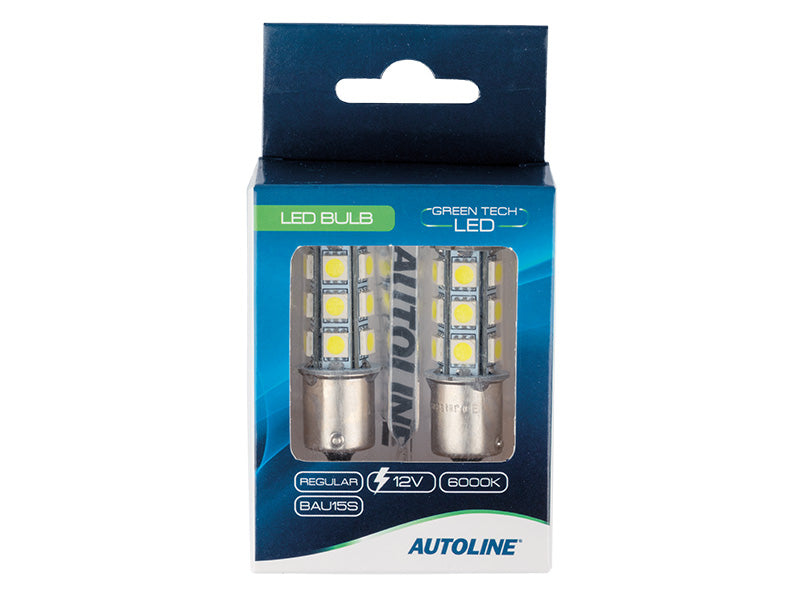 2.1W(180Lm/360Lm) 12V AUTOLINE LED auto spuldzes 2gb, BAU15s, 179 mA, auksti balta gaisma 6000K