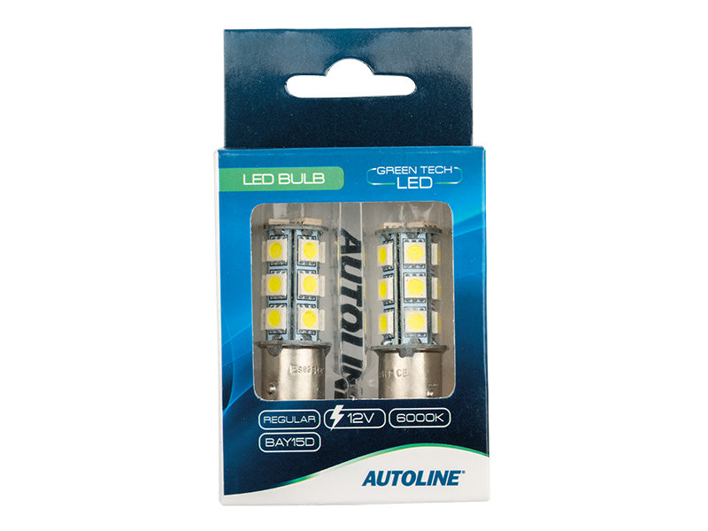 2.1 W / 0.5 W(180/44 lm) 12V AUTOLINE LED car bulbs 2gb, BAU15d, 179/43 mA, cool white light 6000K