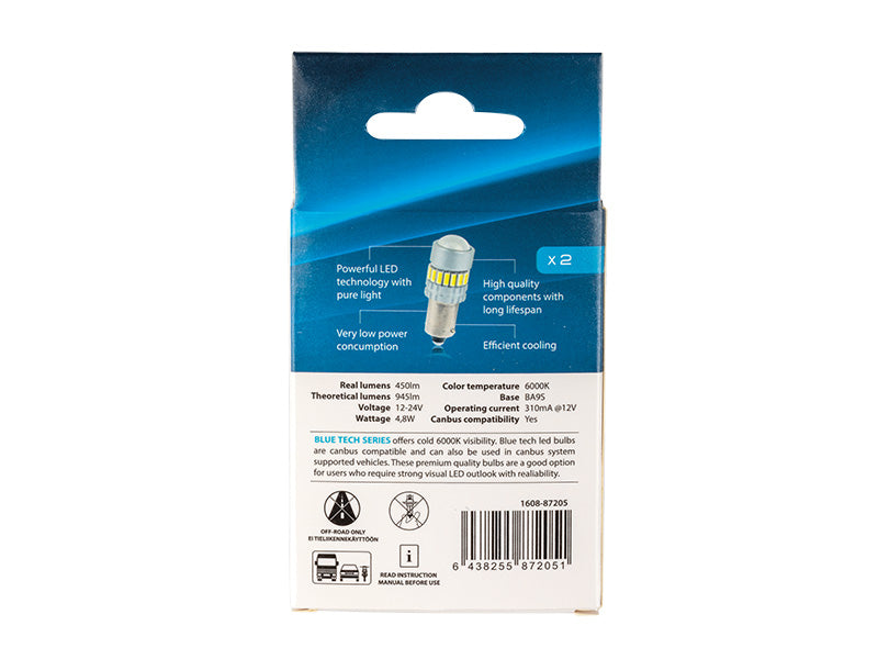 4.8W(450Lm/945Lm) 12/24V AUTOLINE LED car bulbs 2gb, BA9s, 310 mA @12V, cool white light 6000K