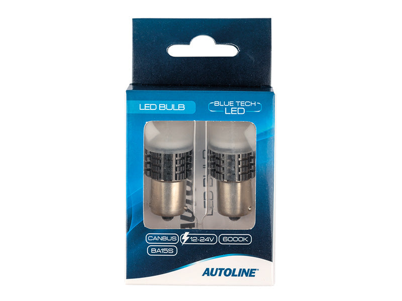 4.6W(320Lm/660Lm) 12/24V AUTOLINE LED auto spuldzes 2gb, BA15s, 390 mA @12V, auksti balta gaisma 6000K