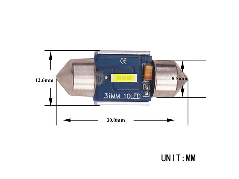 2.3W(160Lm/800Lm) 12/24V AUTOLINE LED auto spuldzes 2gb, SV8.5, 190 mA @12V, auksti balta gaisma 6000K